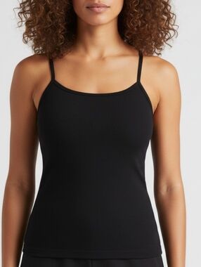 Skims Cotton Rib Scoop Long Tank Top Shirt Soot Black XSmall NWT
